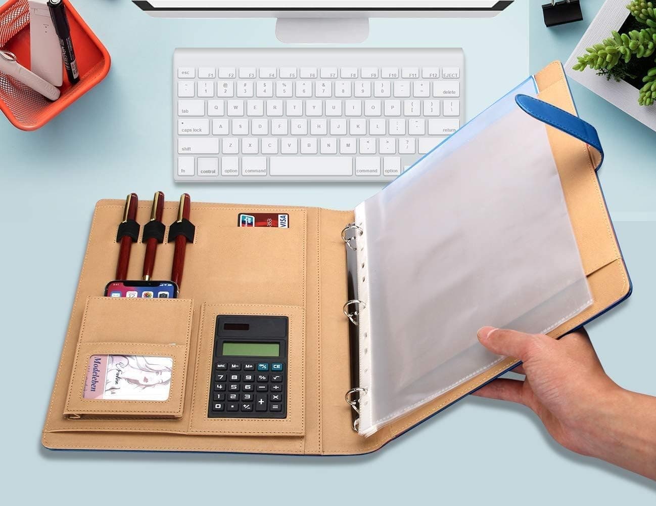 A4 Leather Padfolio with 3 Ring Portfolio Binder w/Clipboard Padfolio for Office 5