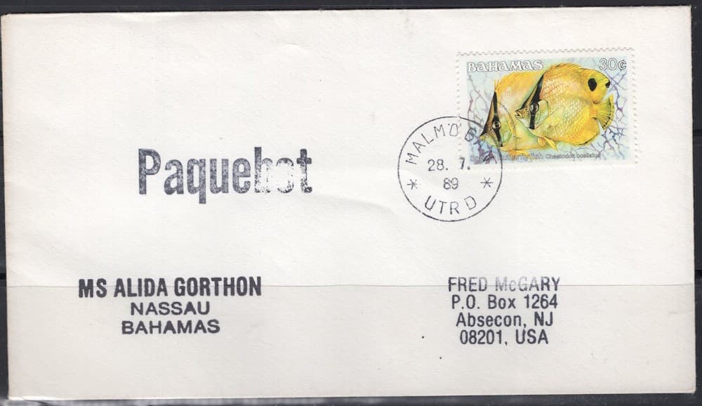 1989 Paquebot Cover, Bahamas stamp used in Malmo Sweden (28.7.89)