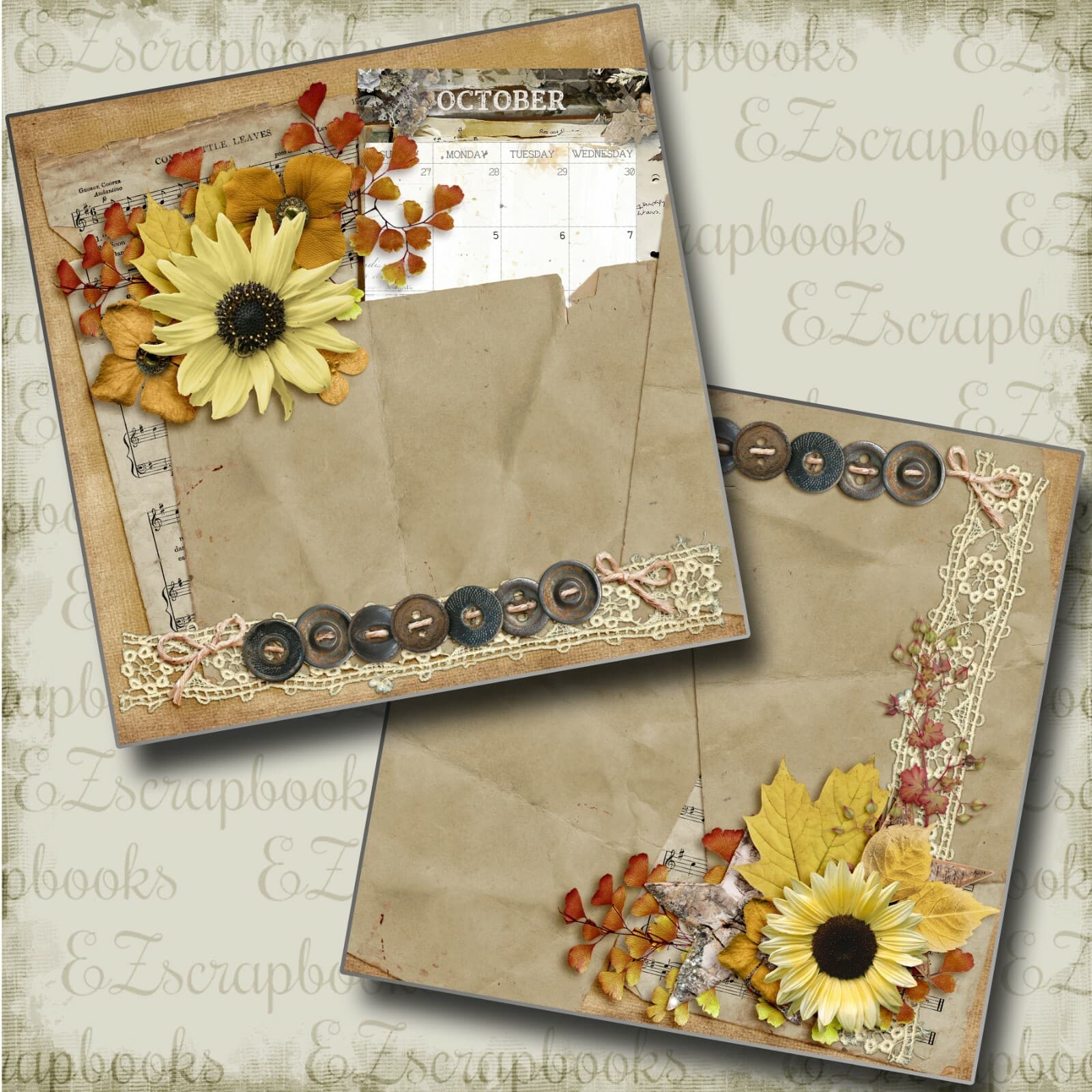 October NPM - 2 Premade Scrapbook Pages - EZ Layout 4841