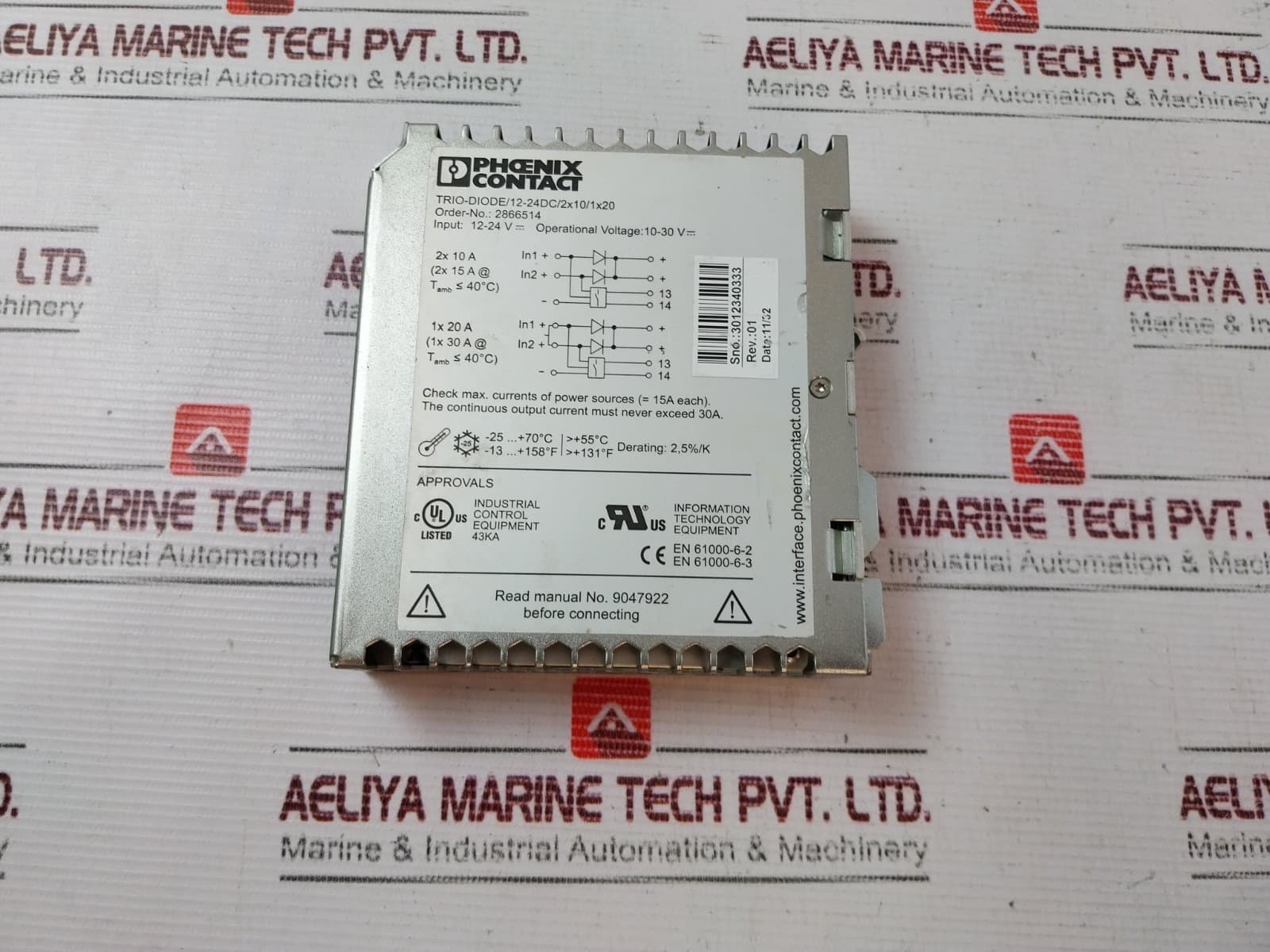 PHOENIX CONTACT TRIO-DIODE/12-24DC/2X10/1X20 Redundancy Module DC 20A 10-30V 6