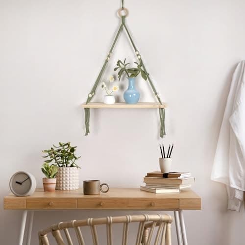  Green Macrame Wall Hanging Shelf, Boho Macrame Wall Decor for Green Brown 6
