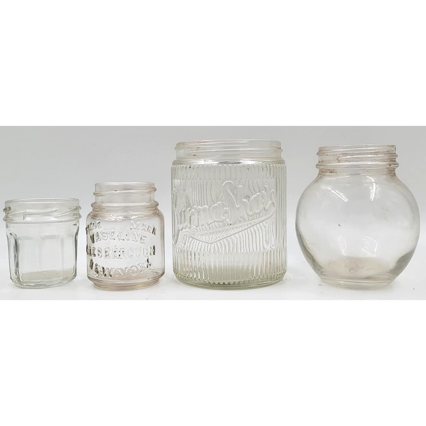 Burma Shave, Vaseline, and Food Jars Lot of 4 from 1930's to 1960's