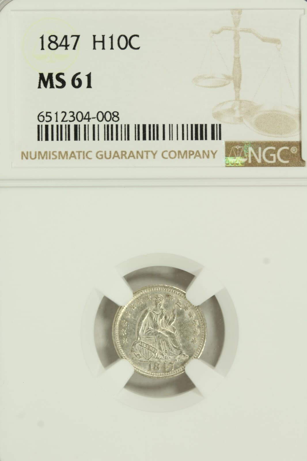 1847 Seated Half Dime : NGC MS61