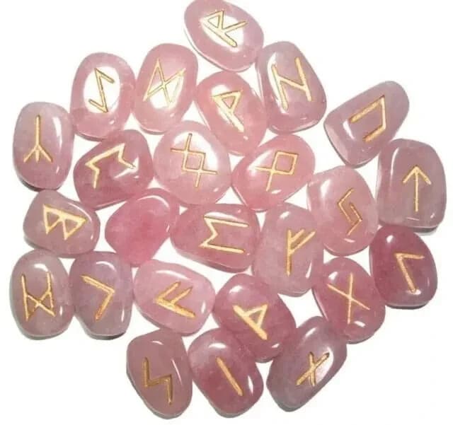 Rose Quartz Rune Crystal Stones Set Elder futhark Reiki Healing gemstone 25 Pcs 3