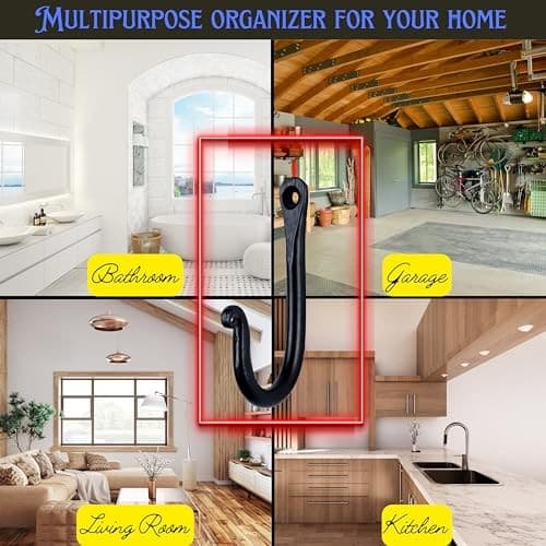 HB Handmade Decorative Hooks for Wall, Wrought Iron J Hook for Coat, Bags, 5 3