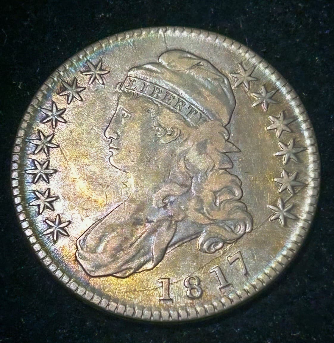 1817 Capped Bust Silver Half Dollar 50c Rare O-105a R-4 High Grade Toned 3
