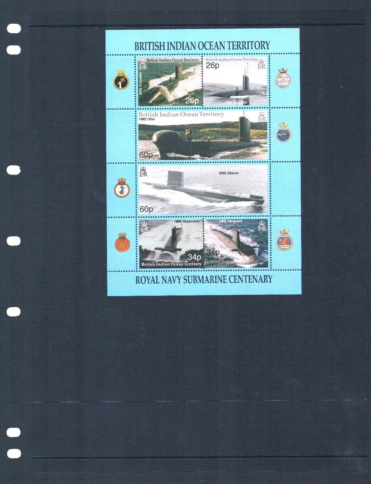 $17.00 Scott Value - 2001 BIOT BR INDIAN OCEAN Submarines s/s British MNH NH UMM 2