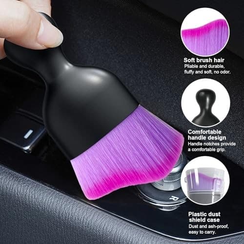 Ziciner Car Detailing Brush, Curved Soft Bristles Auto 1 PC Double Purple 6