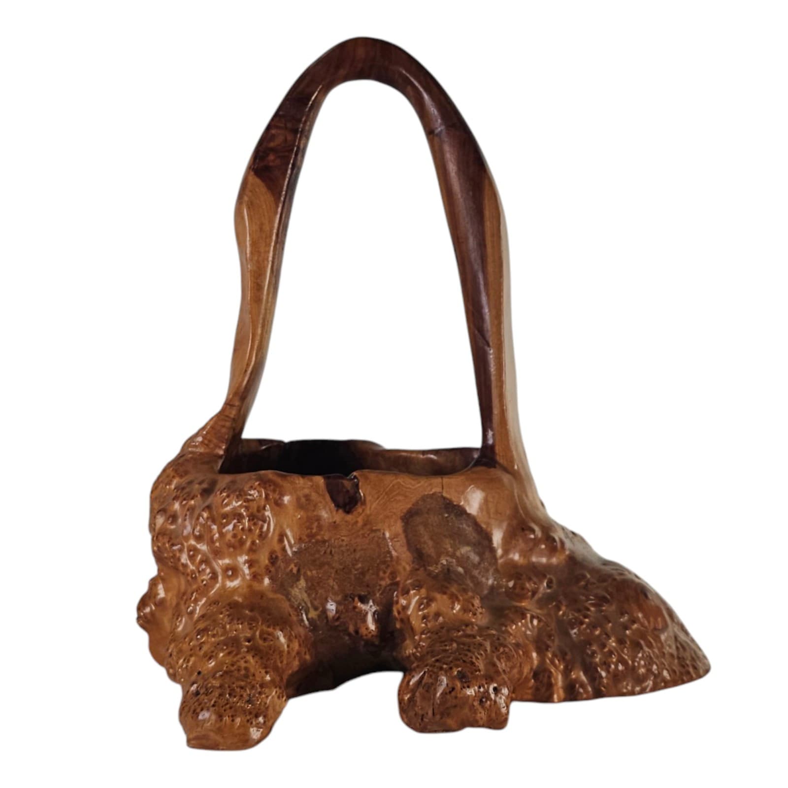 Vintage Teak Root Burl Ikebana Basket 13” Centerpiece Rustic Flower Display 2