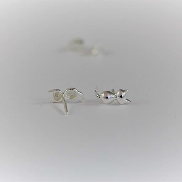 Sterling Silver Cat Stud Earrings 925 Minimalist Animal Jewelry for Her 6