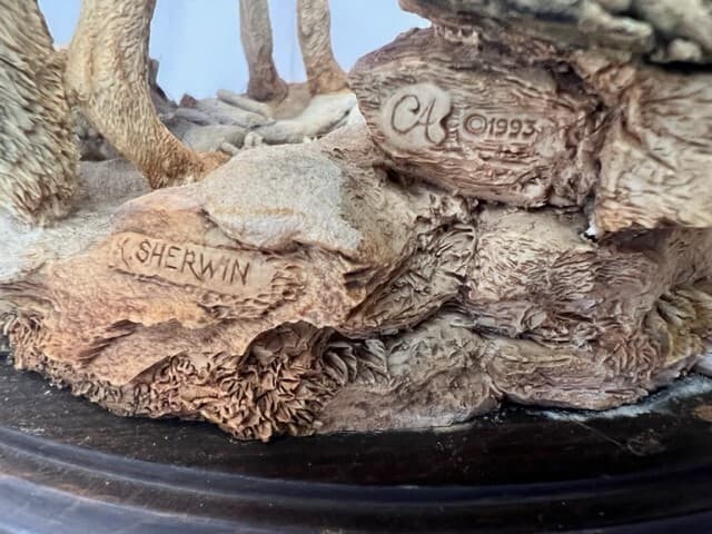 Country Artists High Ground Wolves Figurine w/ Attached base - signed K.Sherwin 6