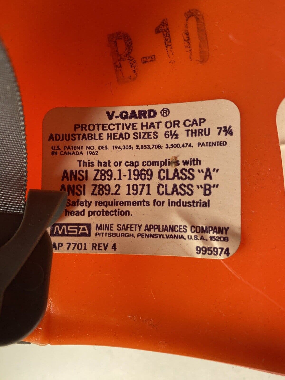 Missouri Pacific Railroad Hard Hat MSA V-Gard  1970’s 6 1/2 - 7 3/4 6