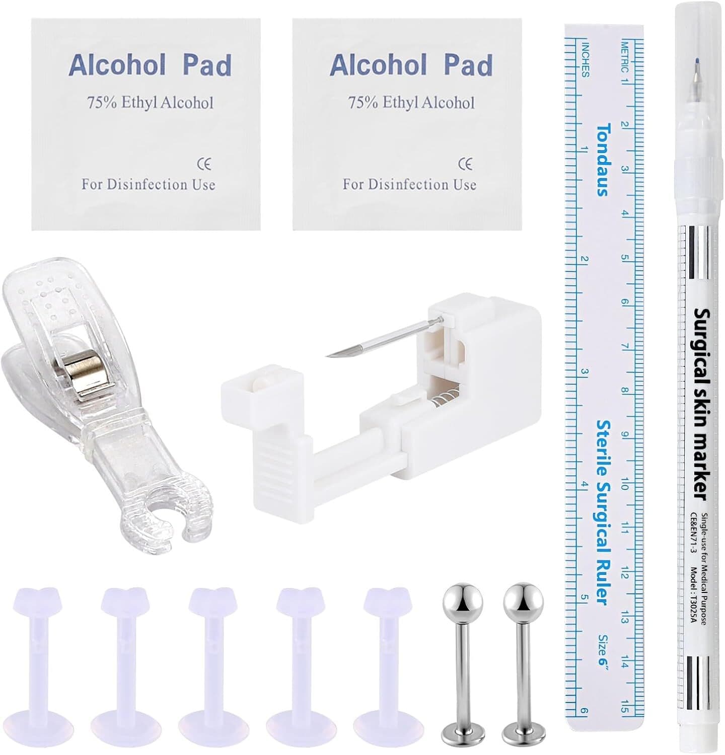 Professional Ear Piercing Gun Body Nose Navel Tool Kit Jewelry 13pcs Set