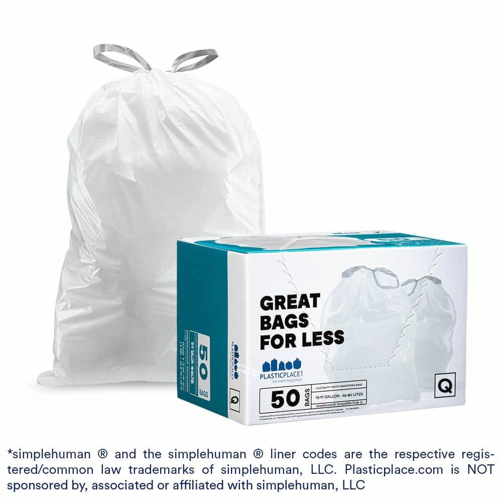 Plasticplace Custom Fit Trash Bags Compatible with simplehuman Code Q, 50 Count