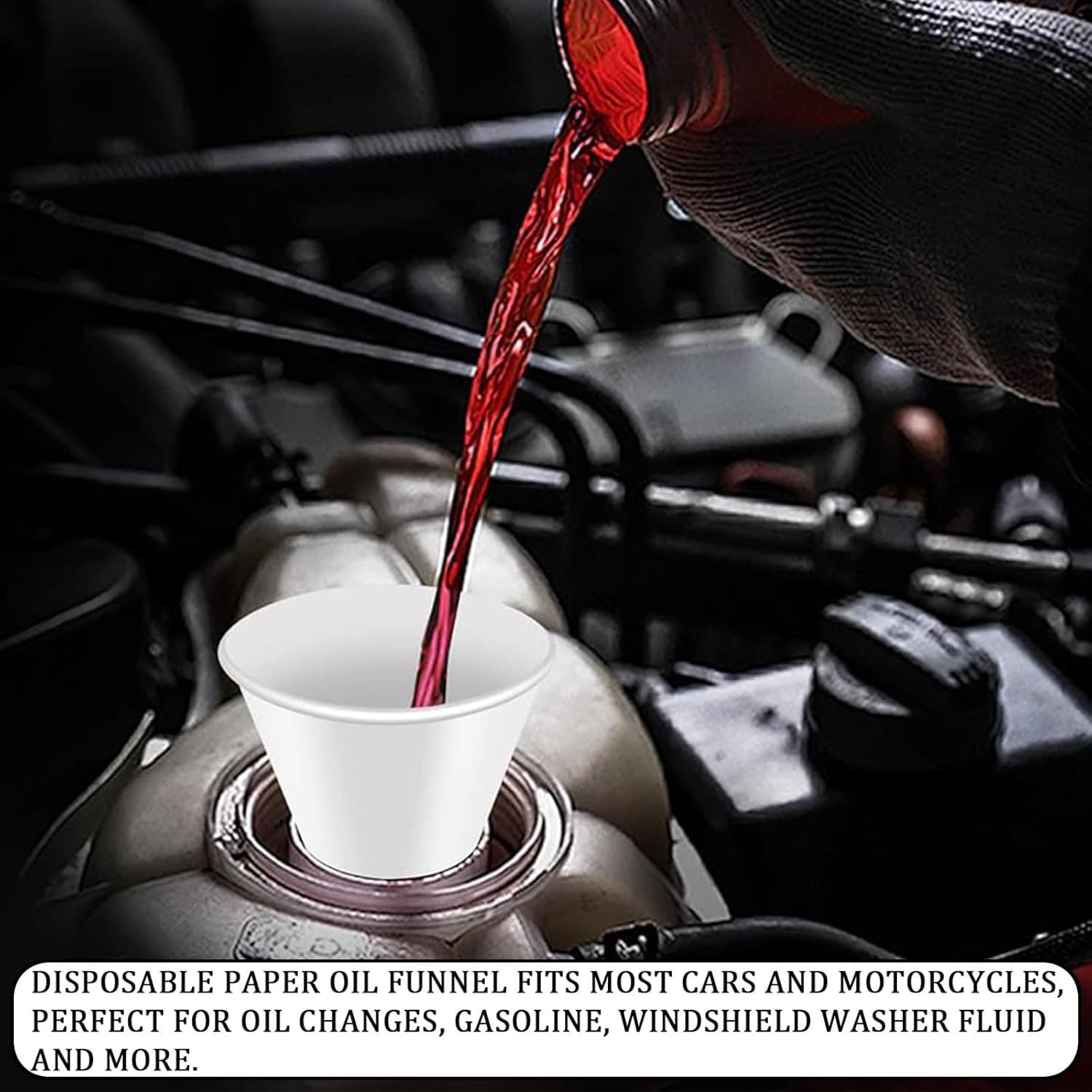 50PCS Paper Funnels for Motor Oil, 6Oz Disposable Engine Oil Funnel for Gas Chan 6