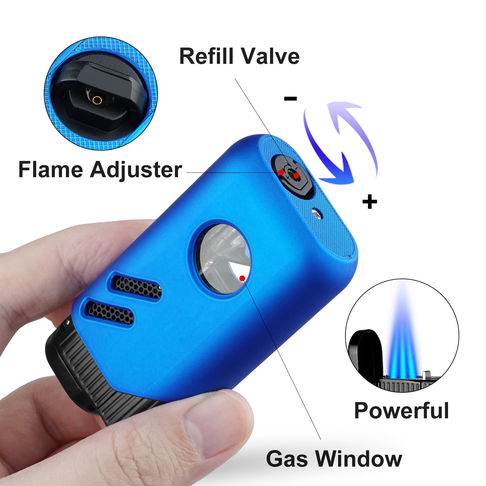 2 Pack Torch Lighter Triple Jet Flame Butane Refillable Torch Lighters with Box 5