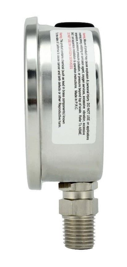 2" Pressure Gauge, Stainless Steel Case, Liquid Filled, Lower Mnt, 200 PSI 2