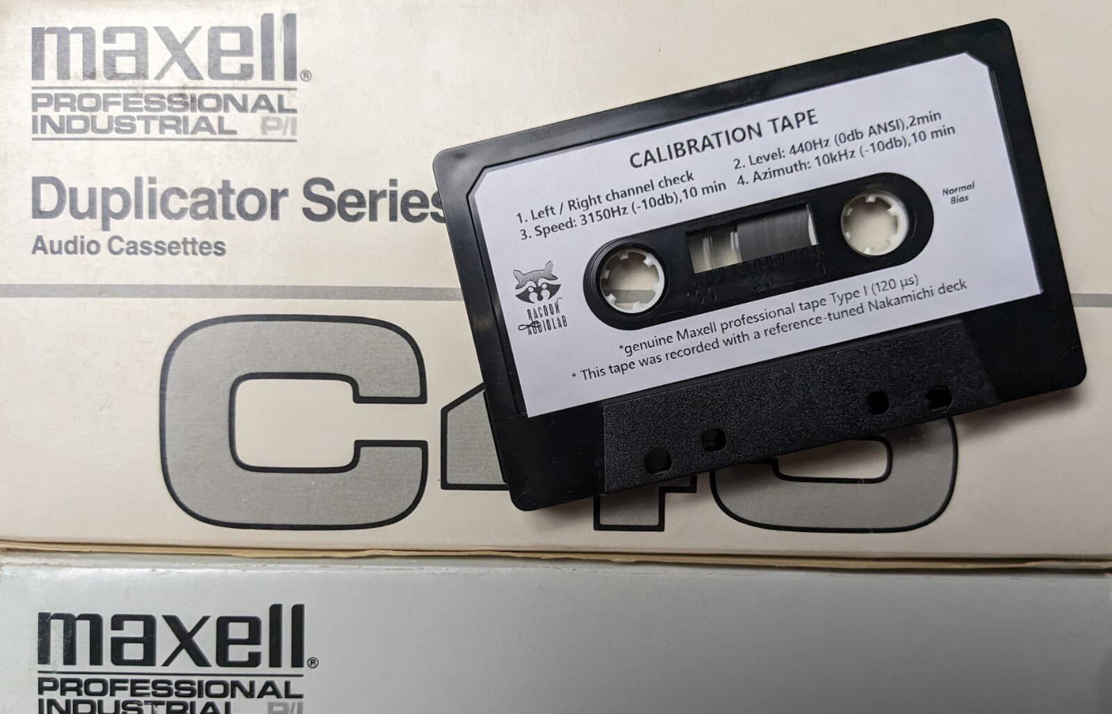 4-in-1 Maxell Test/Calibration audio cassette tape: L/R, level, speed, azimuth 3