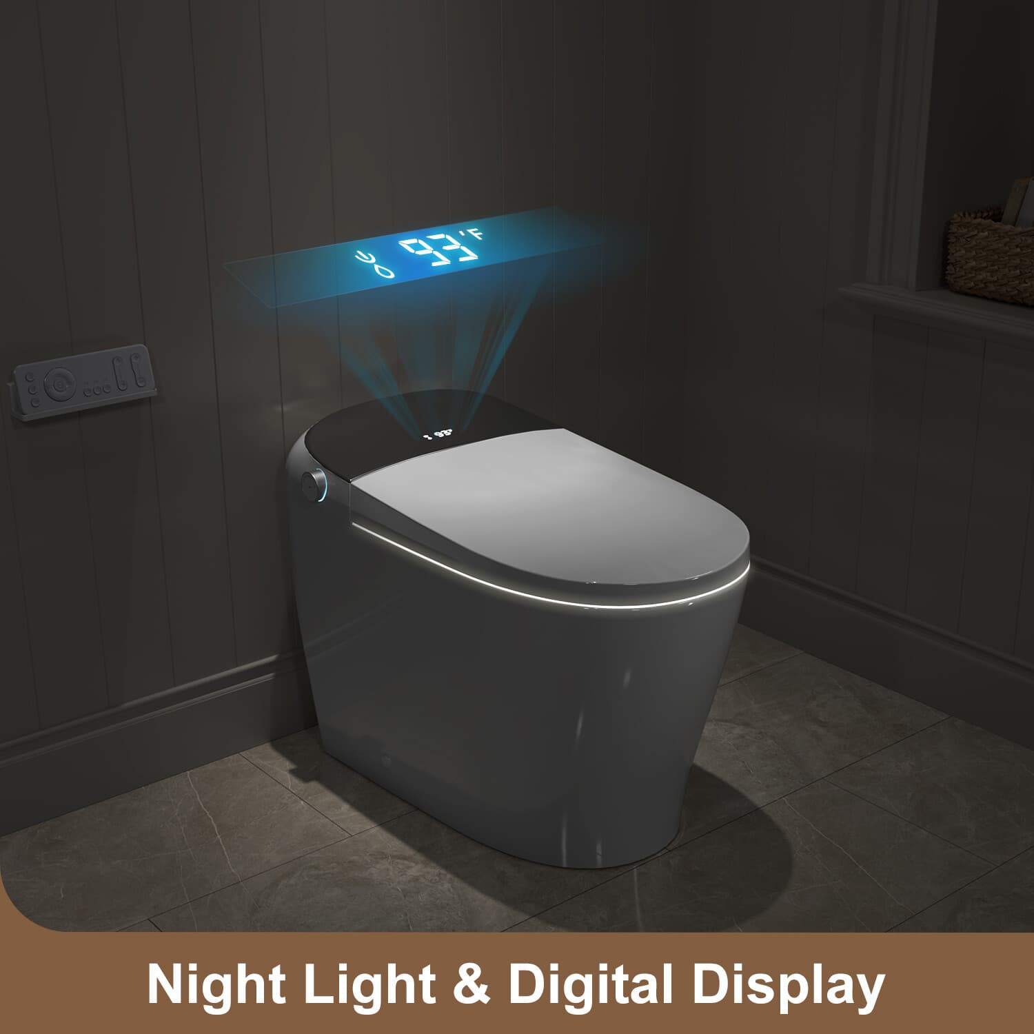 Smart Bidet Toilet LED Display Elongated Toilet w Bidet Seat Auto Open/Close 4