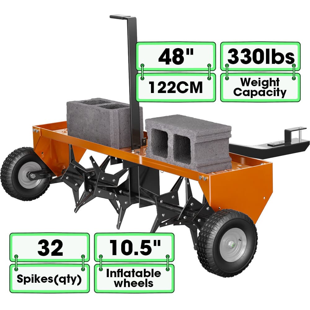 48" Lawn Aerator Tow Behind for Plug Aerating W/Extra-Wide for Lawn & Garden