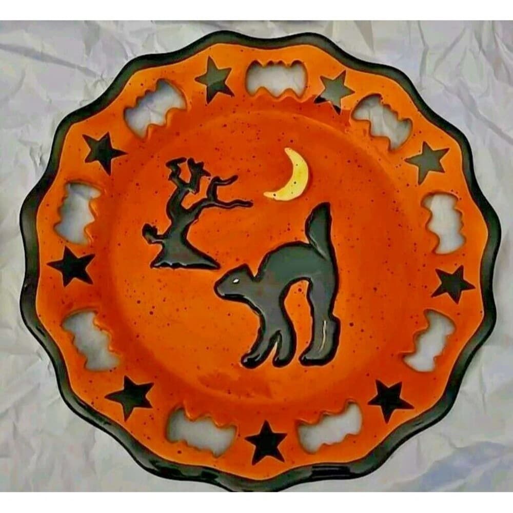 Garden Ridge Halloween 4 Plates Ghost Witch Haunted House Cat Moon Star Bat Rare 5