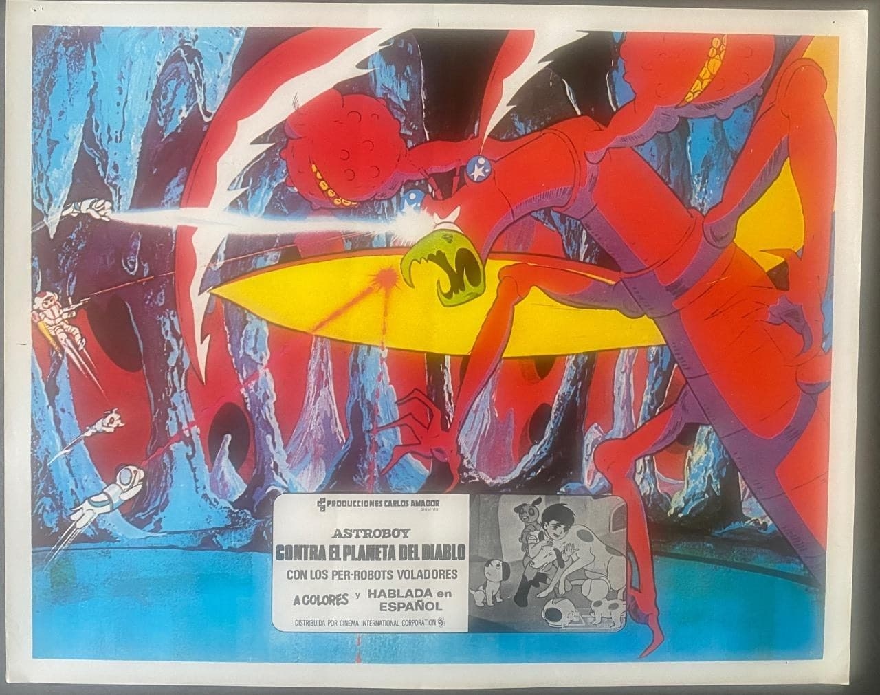 ASTROBOY VS PLANET OF THE DEVIL flying robots fighting monster lobby card 6610