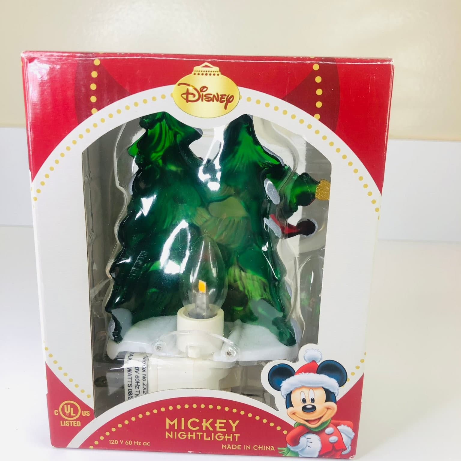 Mickey Mouse Disney Nightlight Pre-1968 Christmas Tree Design Red Green 2