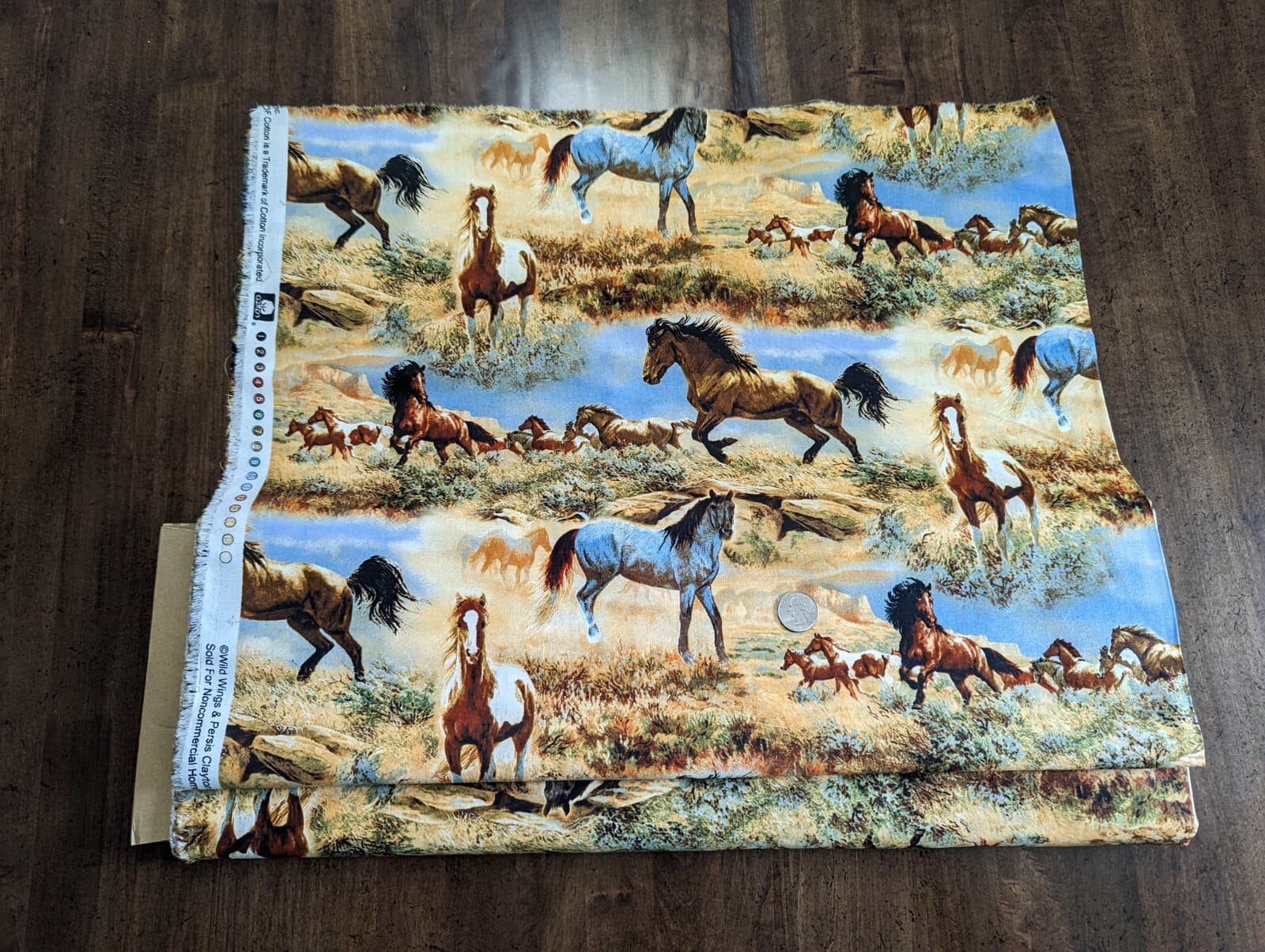 1Yd+15"/43" 100% Supima cotton woven Fab  "Horses in the Prairies"-NOT TOSS- NEW 2