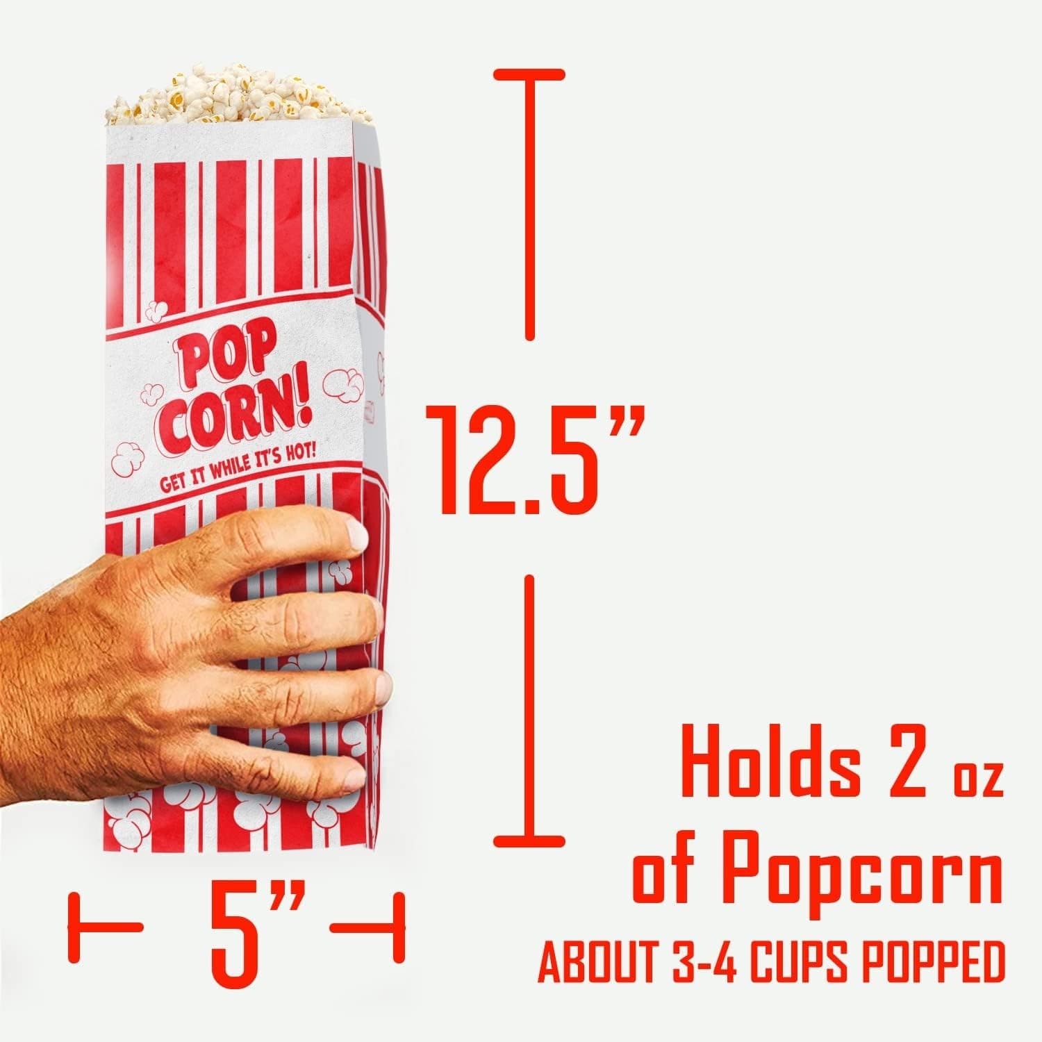 Leak-proof, 2oz Grease Resistant Popcorn Bags 100 Pack, Retro Red and White  6