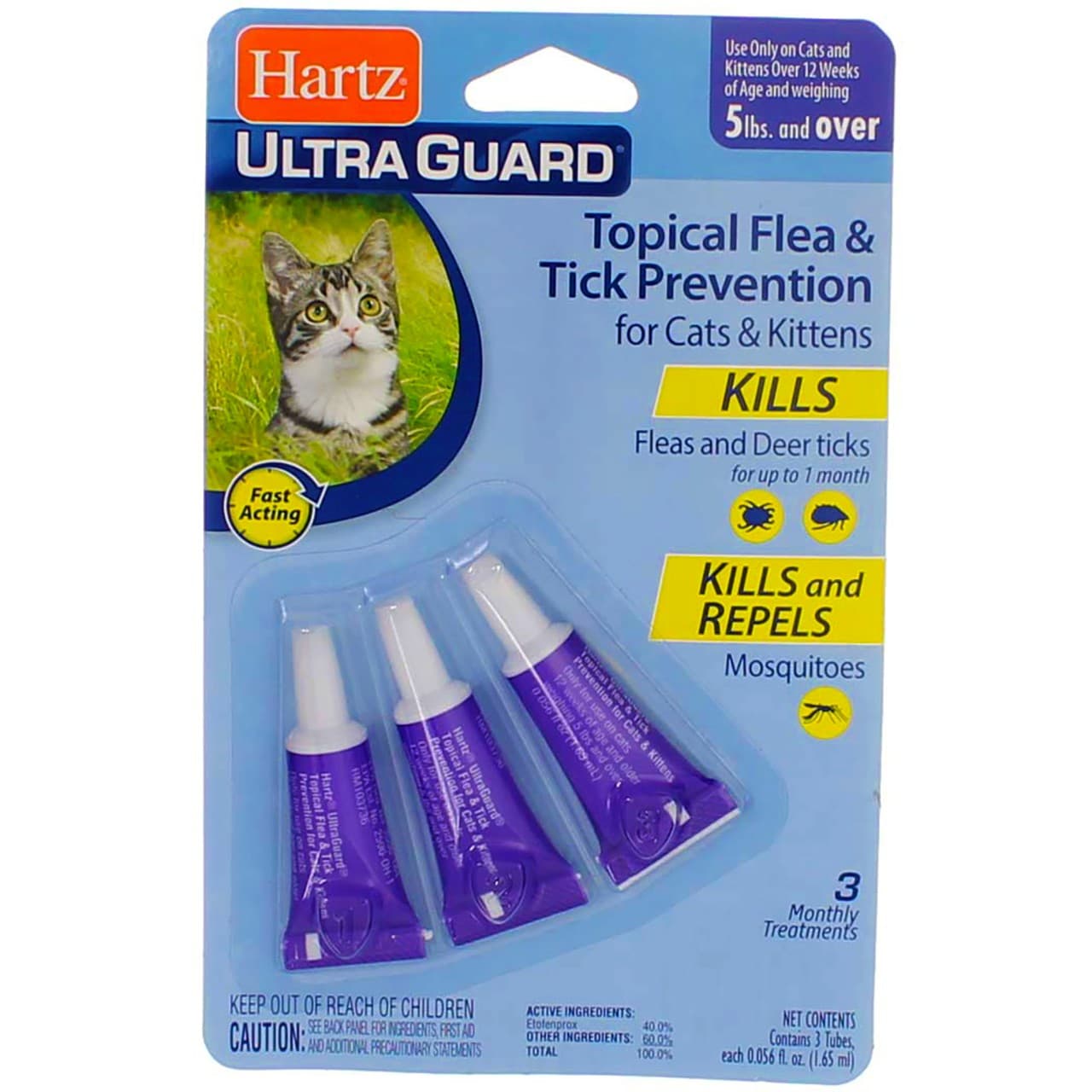 2 Pack Hartz UltraGuard Flea & Tick Drops for Cats & Kittens, 5 lbs & over, 3 Ct