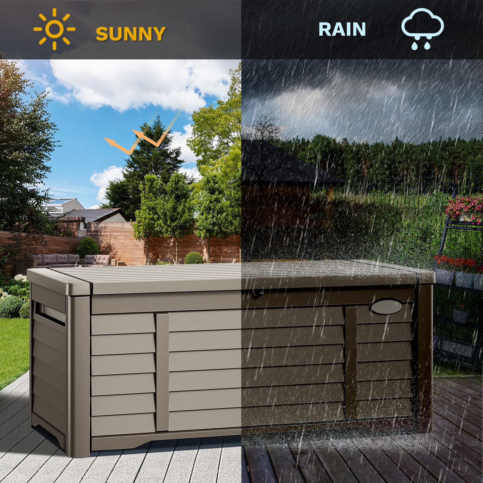 120 Gallon Outdoor Storage Box Large Resin Lockable Deck Box with Louver Design 3