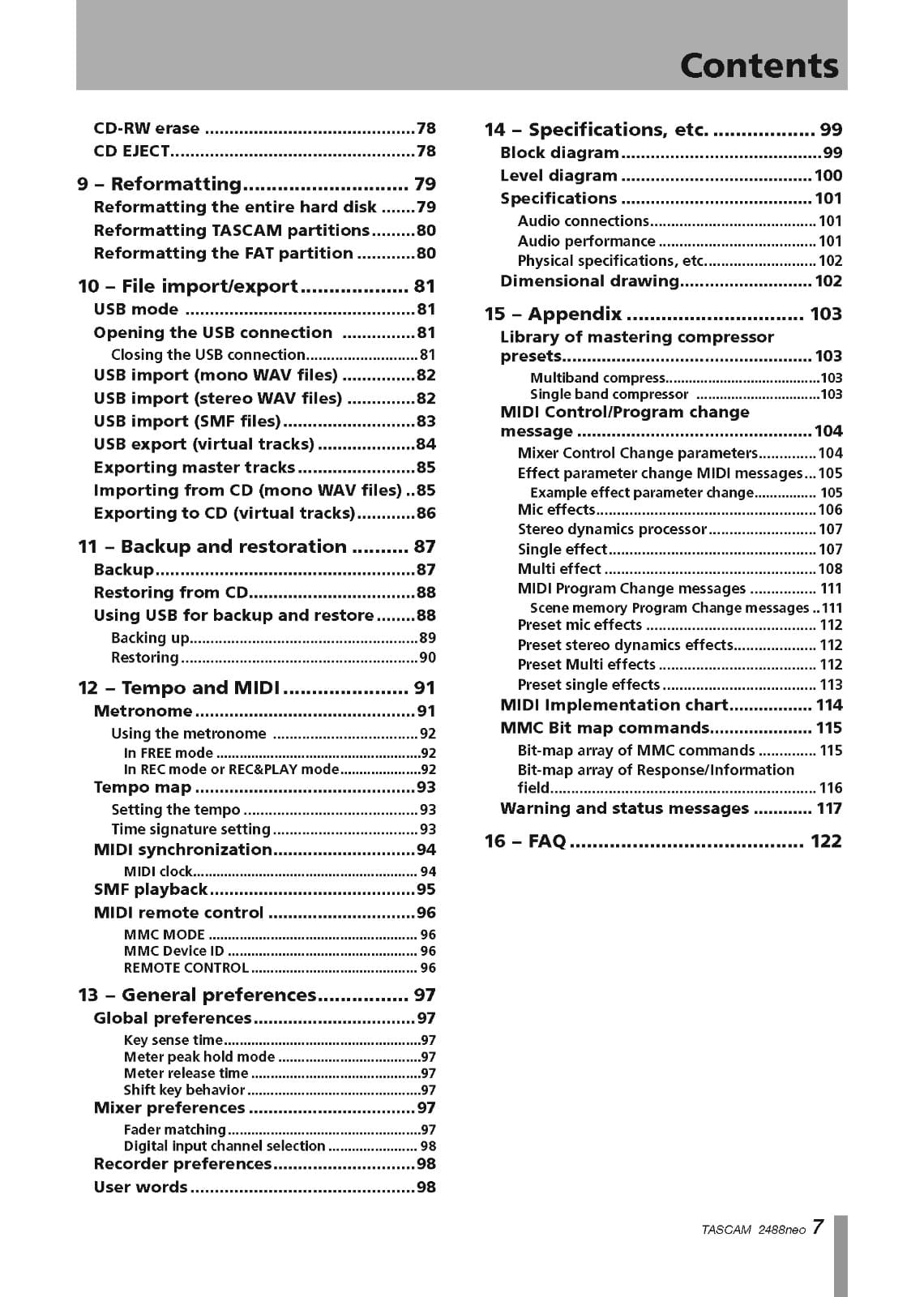Tascam 2488neo Owner's Manual: 124 Pages Spiral Bound & Protective Covers! 4