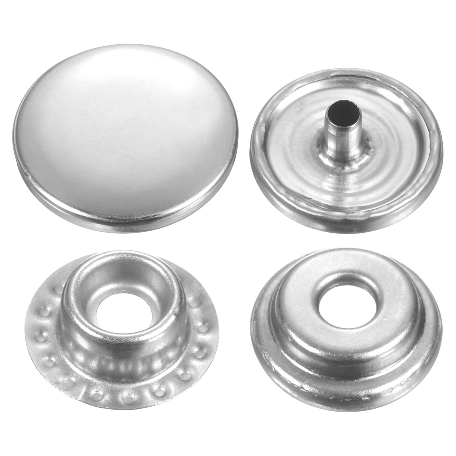 30Set Press-Stud Cap Button 15mm Metal Snap Fastener for Clothing, Silver