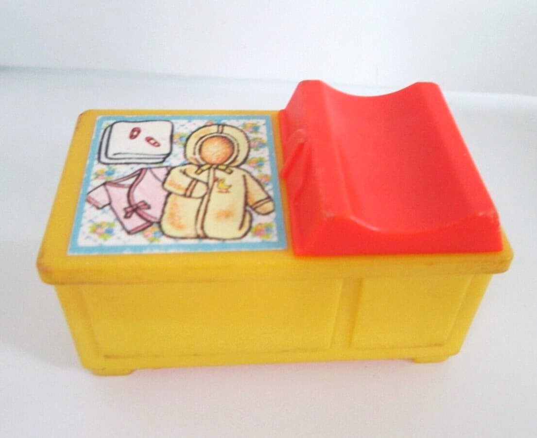 Vtg 1972 Fisher Price Little People Dollhouse Nursery Baby Furniture Set 3