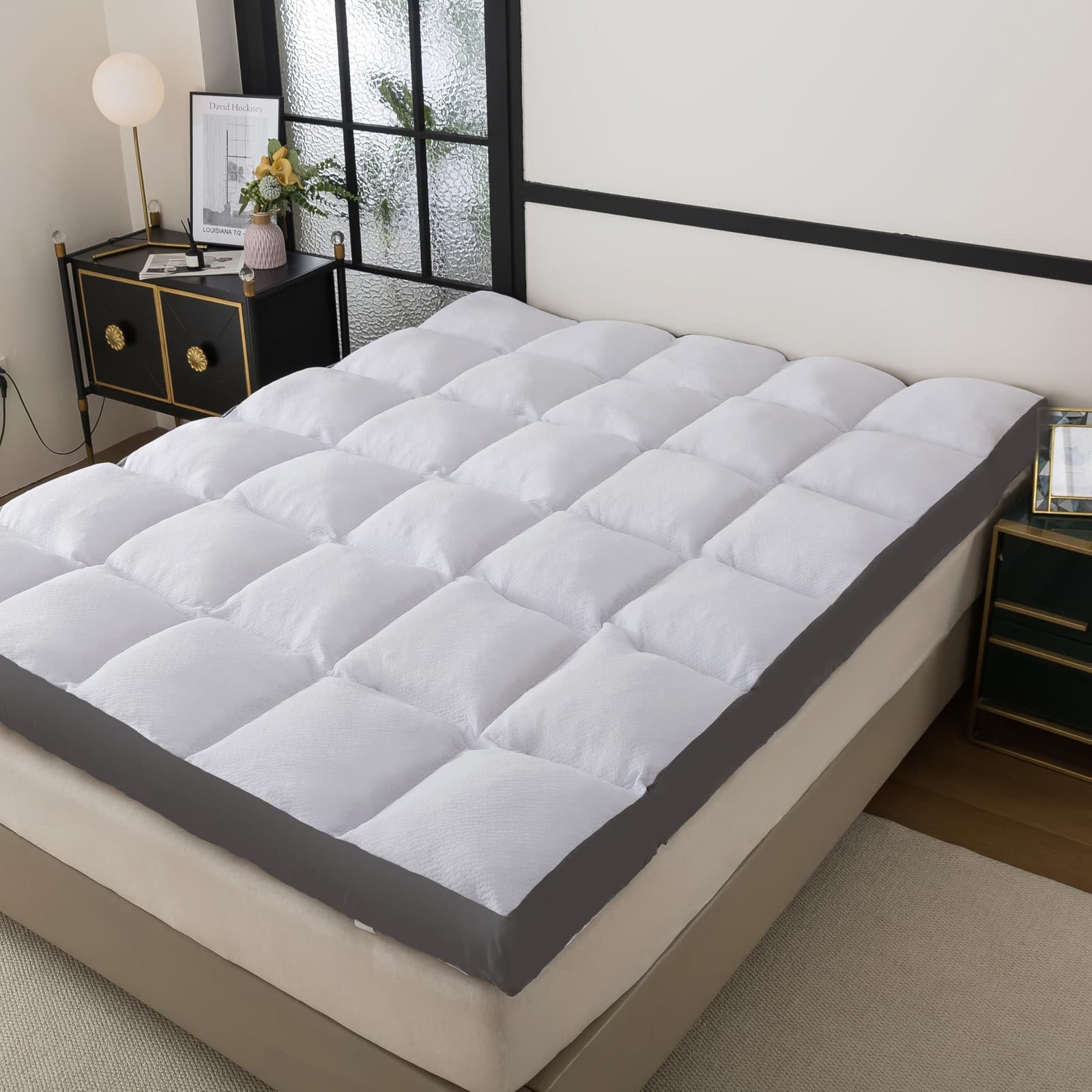 WhatsBedding Memory Foam Mattress Topper Queen Size Memory Foam Filled Warmin...