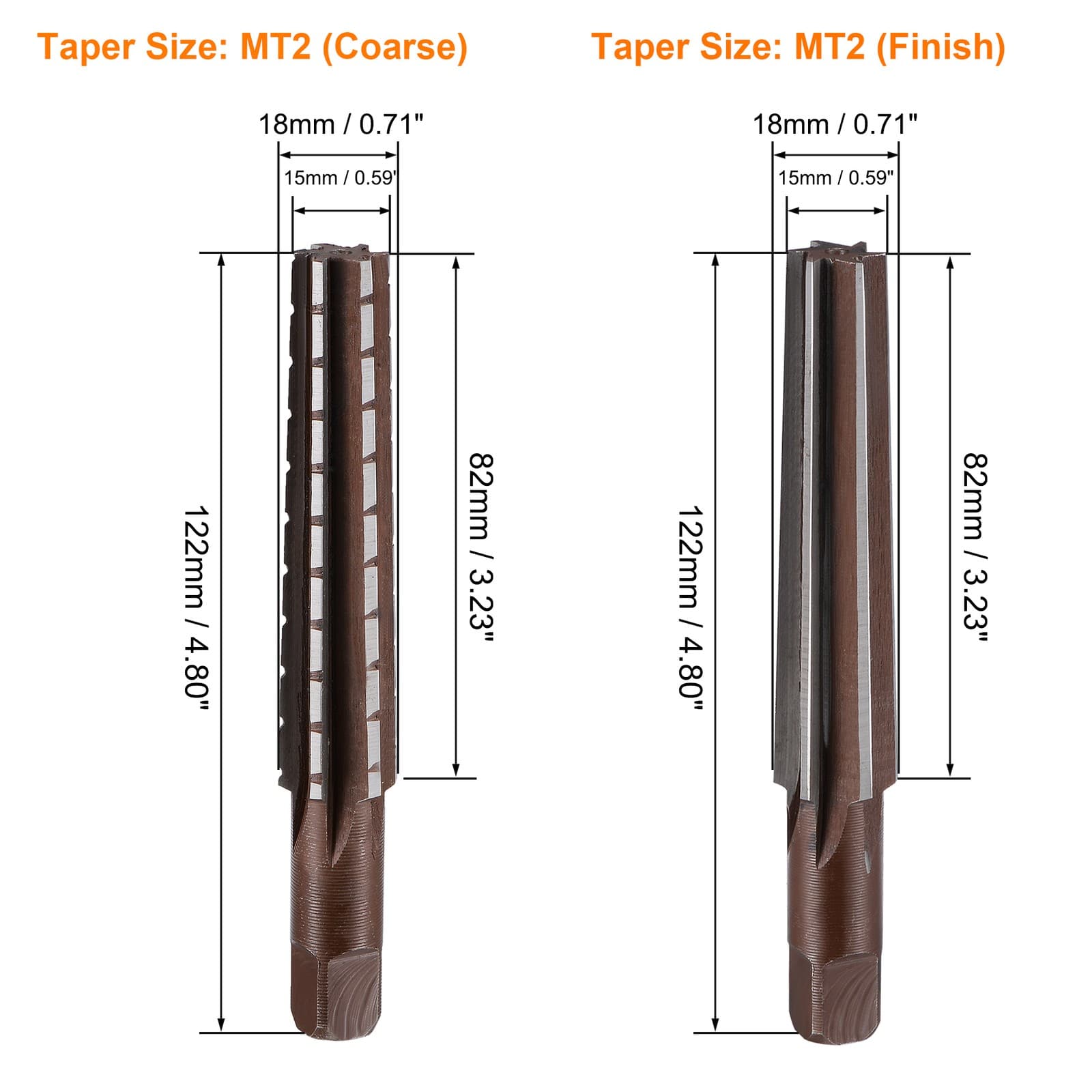 MT2 Morse Taper Reamer Coarse Finish Set H8 Alloy Tool Steel 6 Flutes 2sets 2