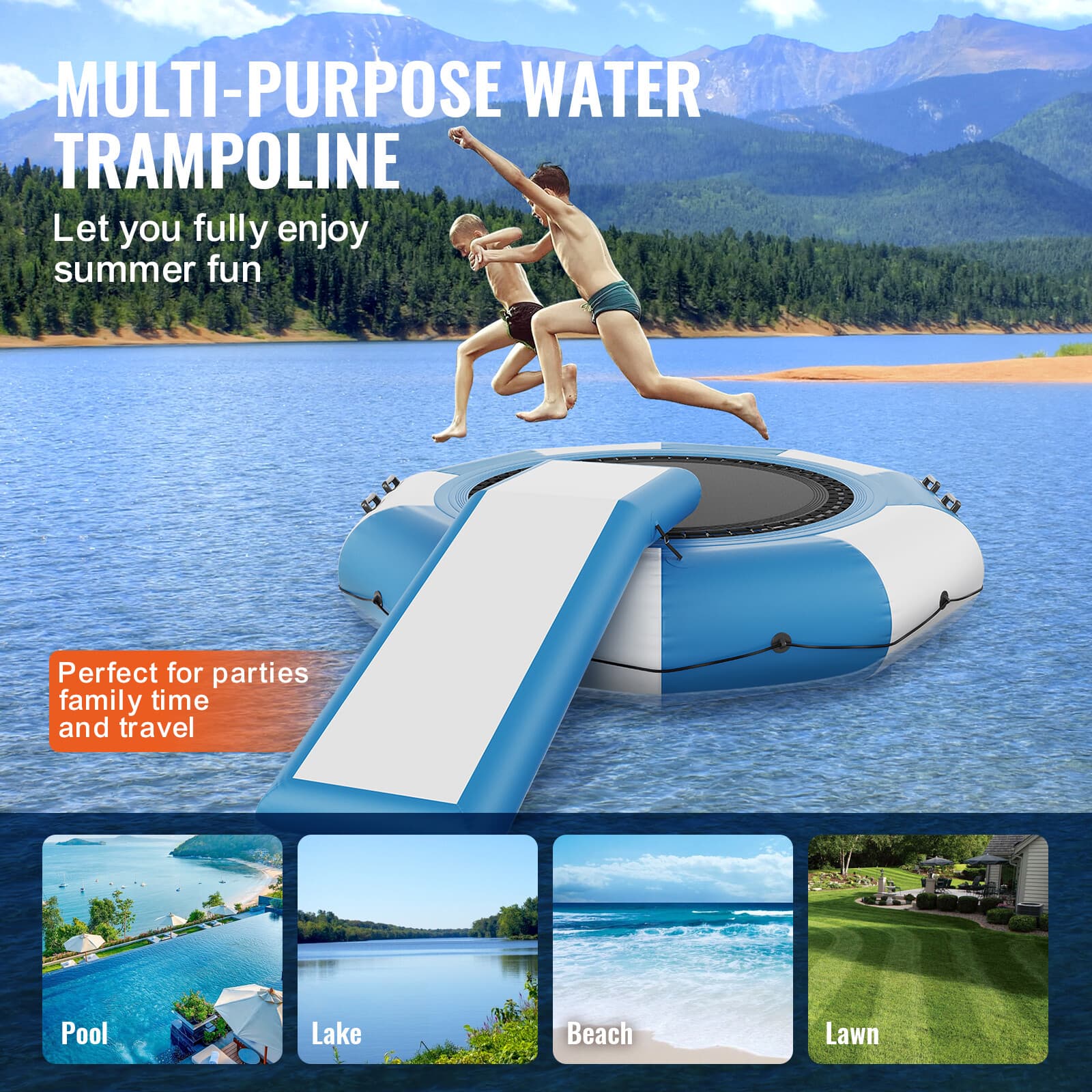Uimoso10ft Inflatable Water Trampoline Swim Platform Bounce with Slide Pool Lake 6