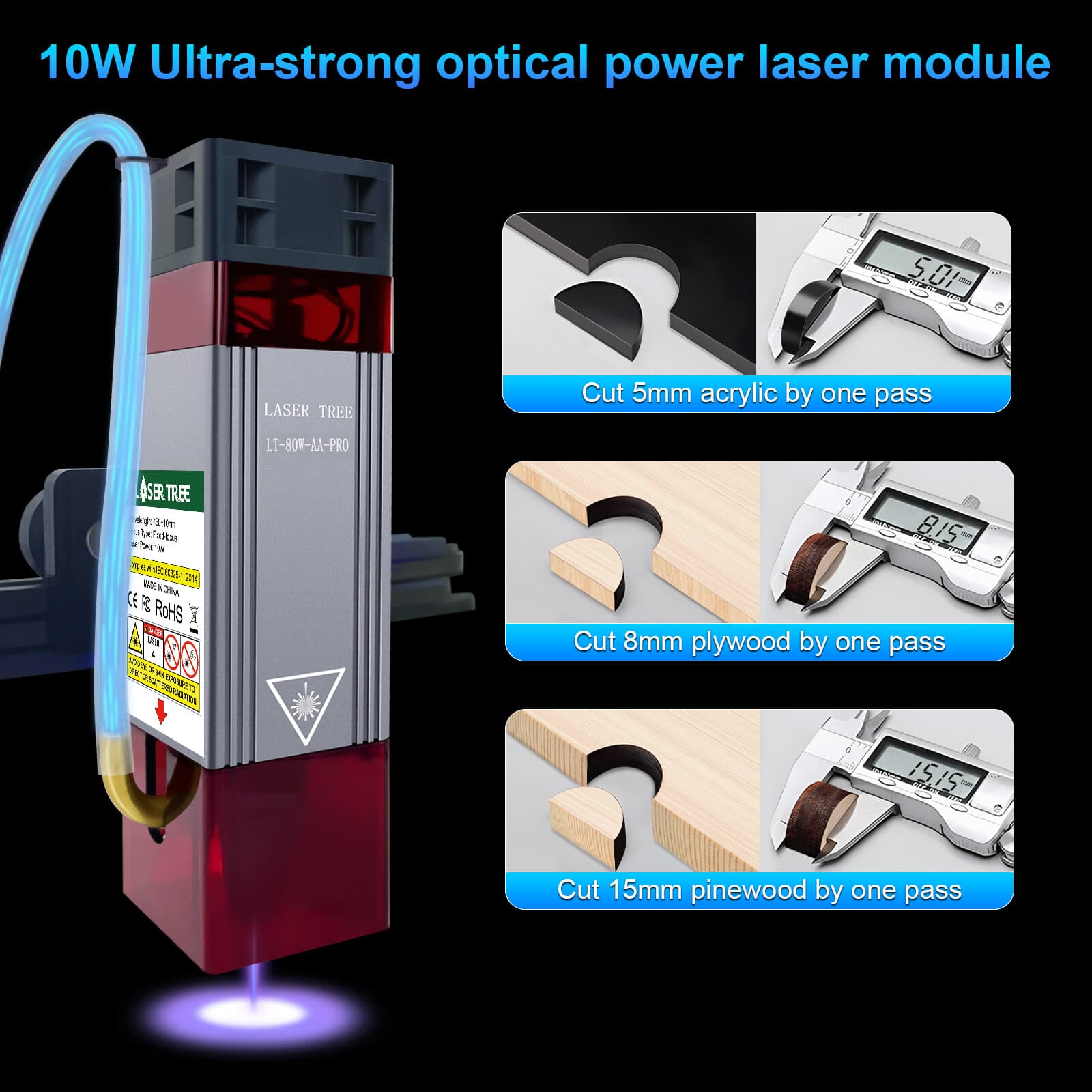 US LASER TREE 10W Optical Power Laser Module for Engraver Cutting DIY Tools 12V 2