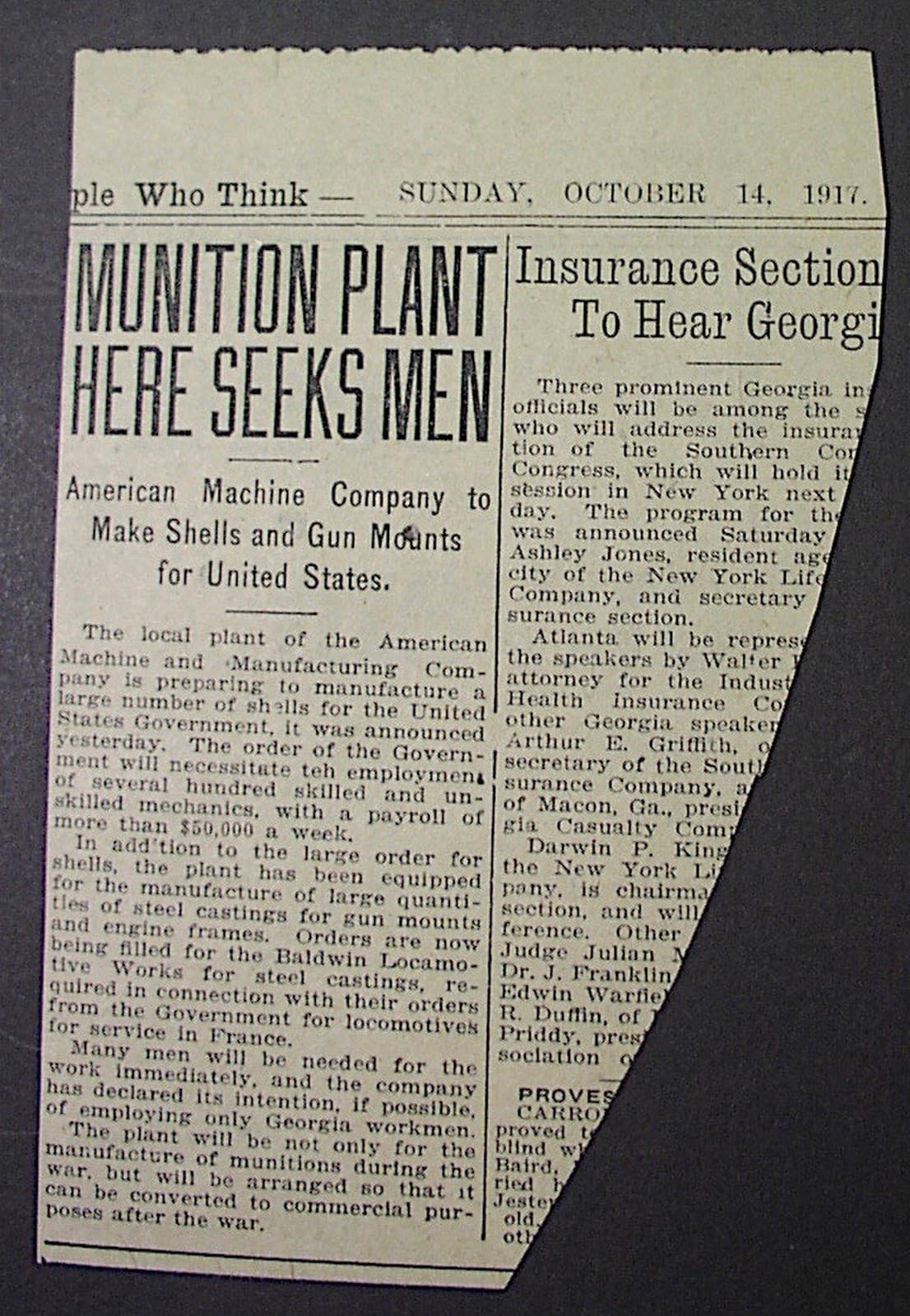 1917 ad - American Machine & Mfg. ATLANTA - munitions workers needed World War I 3