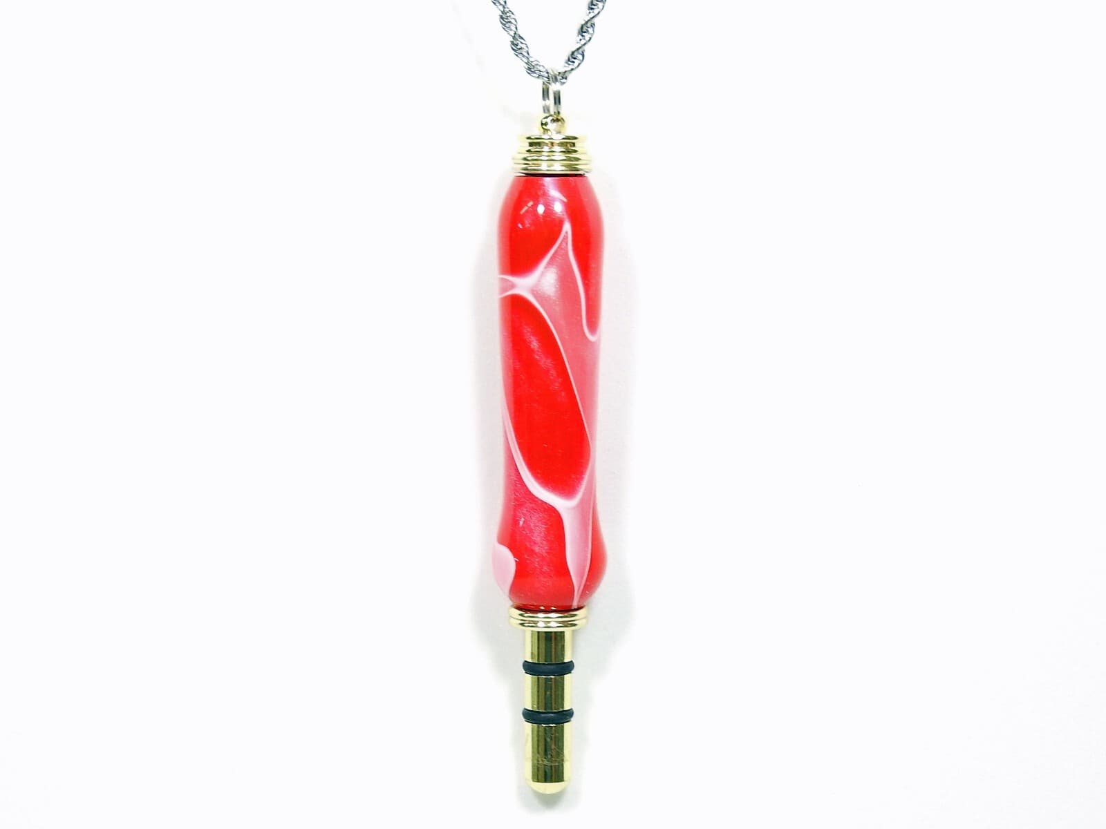 Handmade Seam Ripper Necklace w/ Stiletto, Rose Pink White Garnet Swirl Acrylic 4