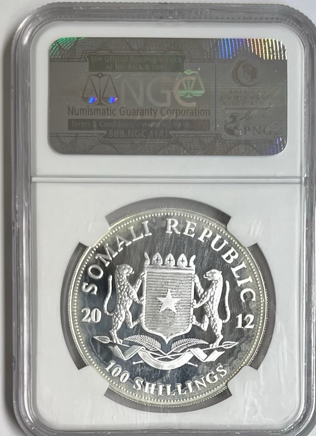 2012 Somalia S 100S African Wildlife Elephant MS70 NGC 3