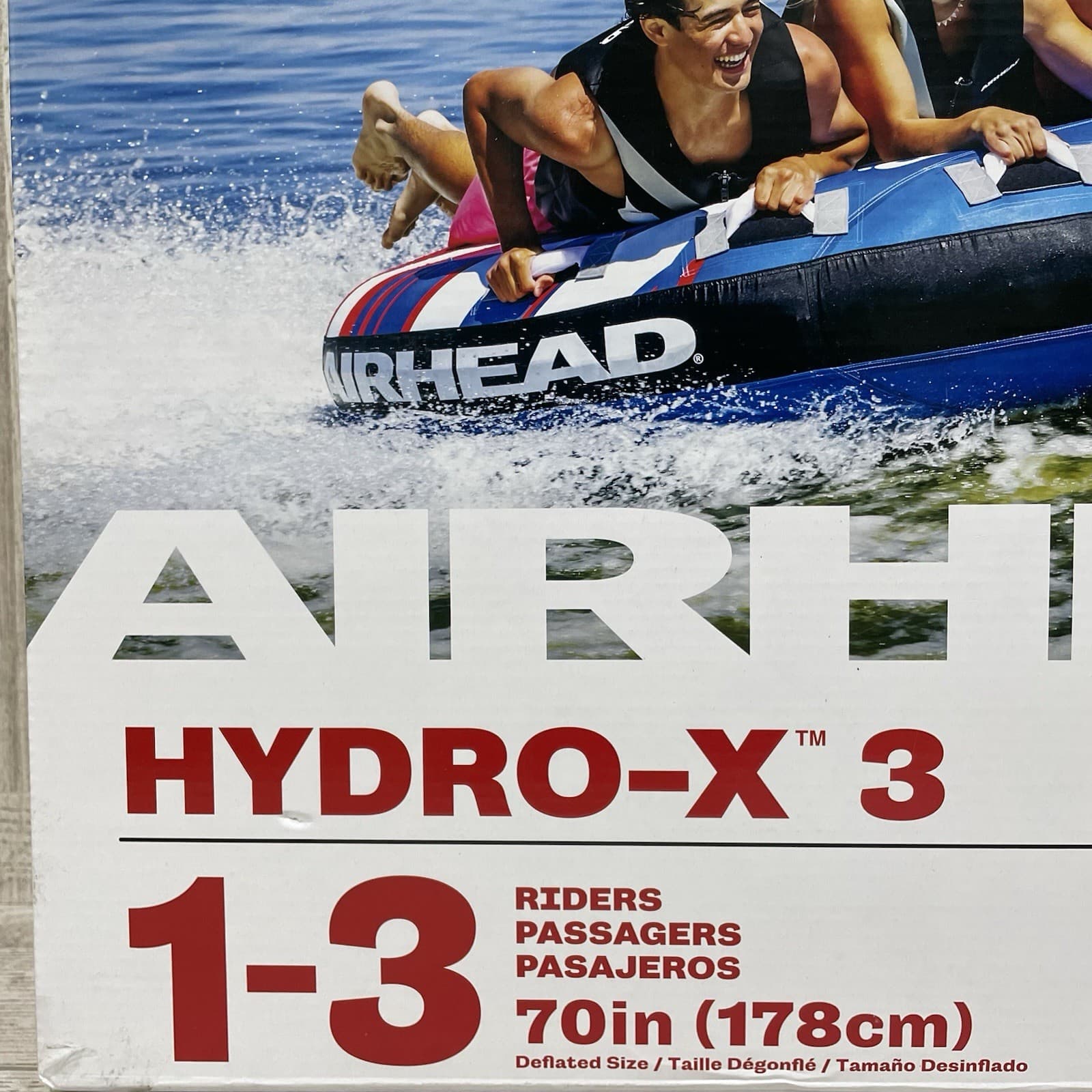 Airhead Hydro X 3 Person Towable Tube Boating Blue White Red New In Box USA 70” 4