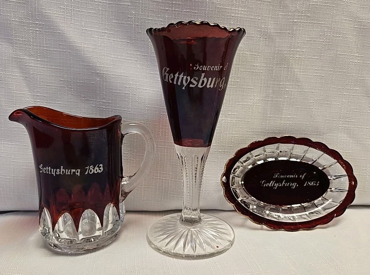 Antique Gettysburg 1863 Souvenir Ruby Flash Red Glass -Lot Of 3