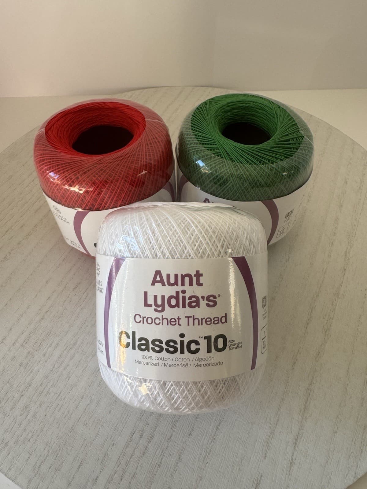 Aunt Lydia's Classic Cotton Crochet Thread Size 10~Lot Of 3~Christmas Colors Set 5