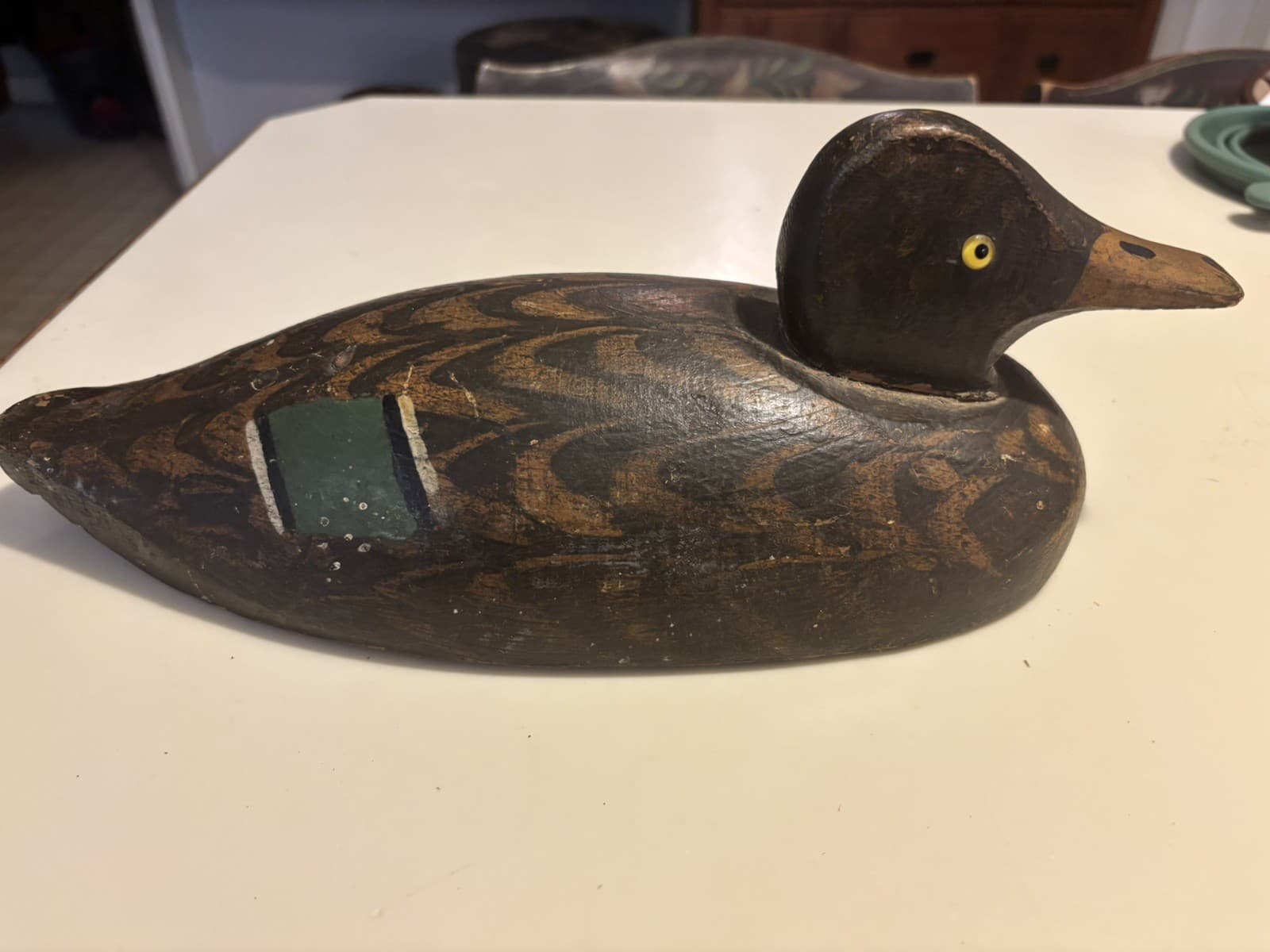 ANTIQUE DUCK DECOY CARVED WOOD GLASS EYES FOLK ART American Primitive 1900