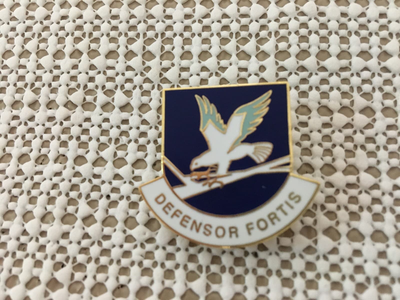 US AIR FORCE SECURITY "DEFENSOR FORTIS"  PIN MEASURES 1 AND 1/8TH INCHES