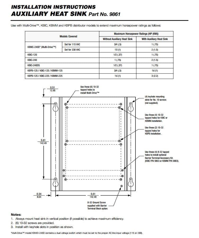 KB Electronics auxiliary heatsink 9861 for KBIC, KBMD, KBMG, and KBMM controls  3