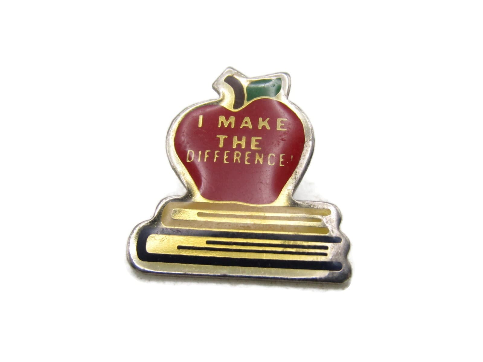 I Make The Difference Red Apple & Books Pin Gold Tone