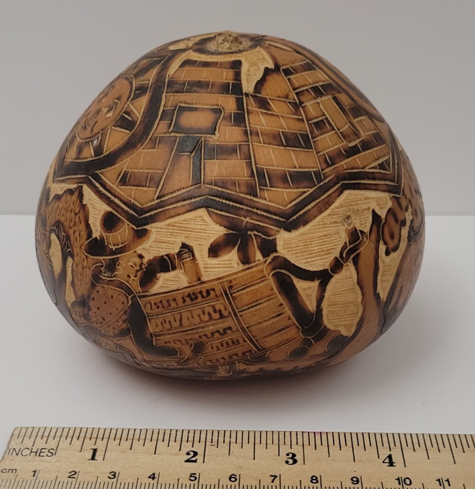 Peruvian Carved Gourd Primative Art 3