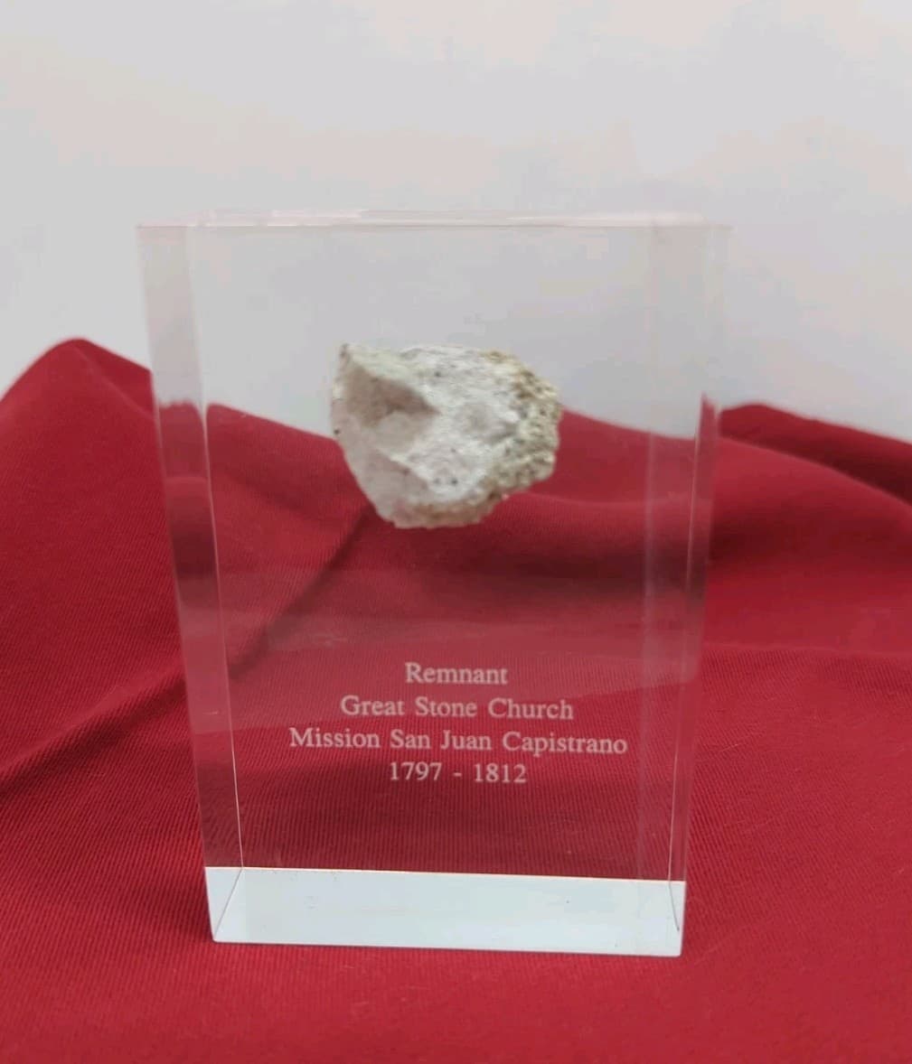 Rare Remnant of Great Stone Church Mission San Juan Capistrano Encased In Lucite 2